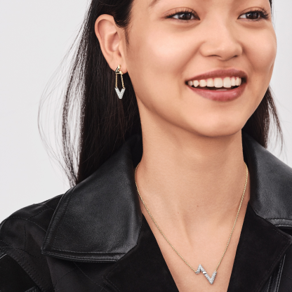 Volt Upside Down Pendant, Yellow Gold, White Gold And Diamonds