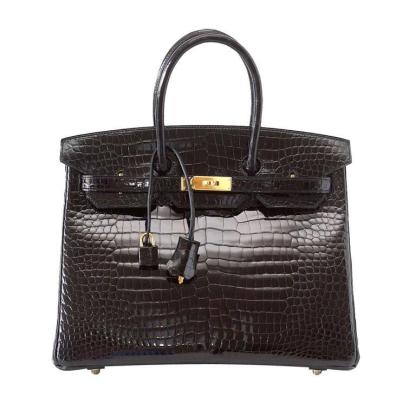 Birkin 35 Black Porosus Crocodile with Gold Hardware