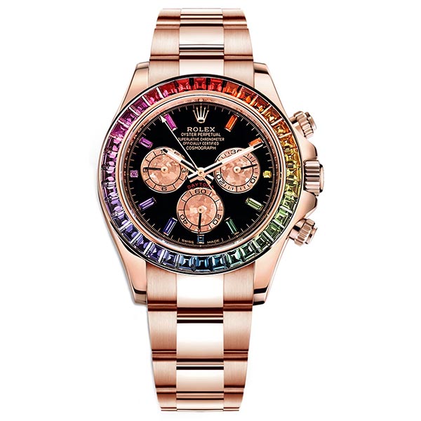 Daytona Rainbow Baguettes Rose Gold Black Dial 40mm 116595RBOW