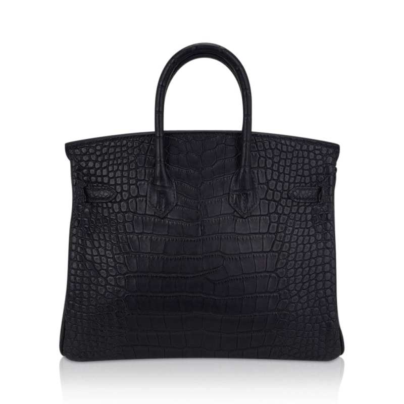Birkin 25 Bag Black Matte Alligator with Gold Hardware