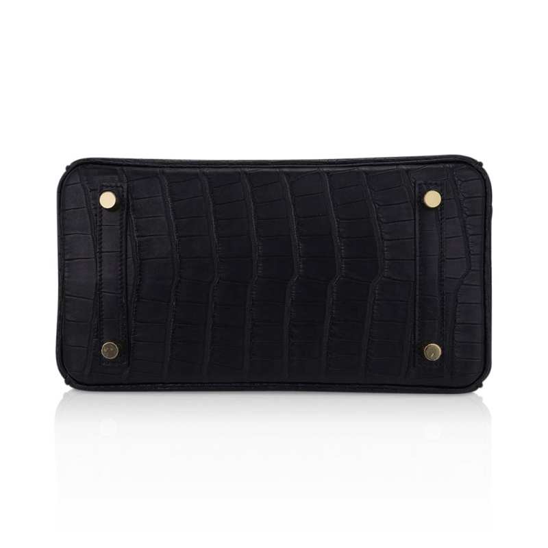 Birkin 25 Bag Black Matte Alligator with Gold Hardware