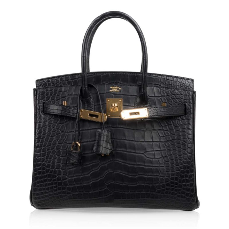 Hermes Birkin 30 Bag Black Matte Alligator Gold Hardware