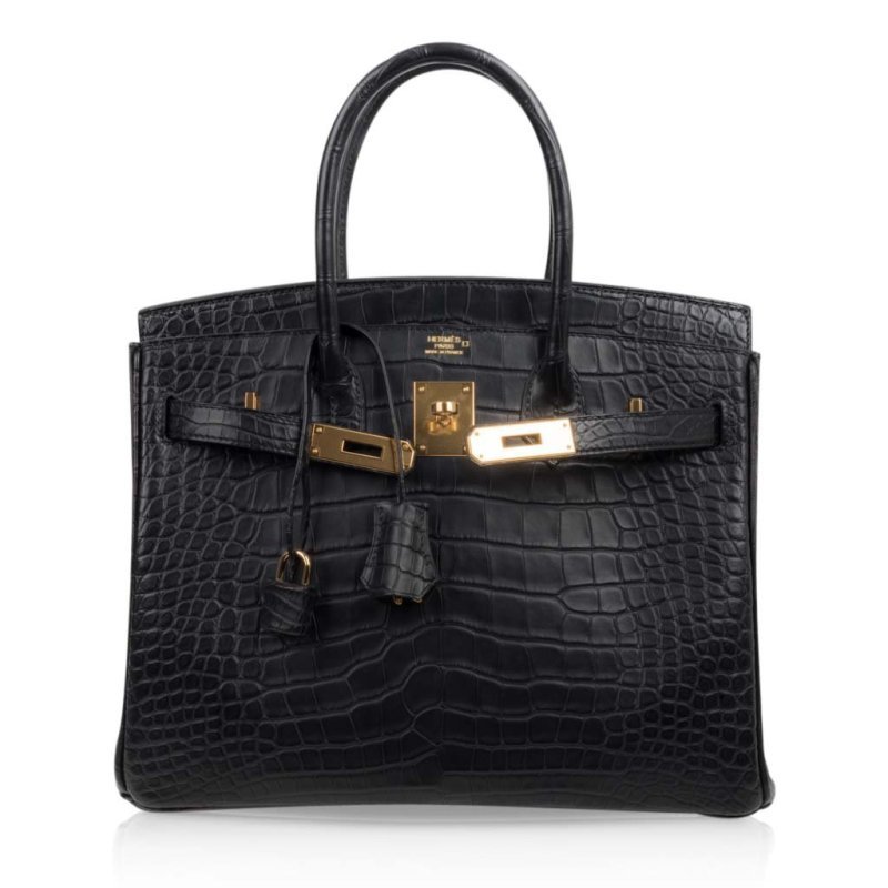 Hermes Birkin 30 Bag Black Matte Alligator Gold Hardware
