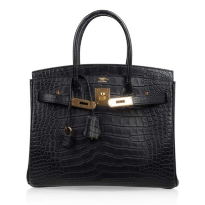Hermes Birkin 30 Bag Black Matte Alligator Gold Hardware