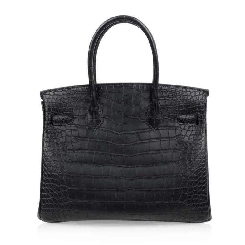 Hermes Birkin 30 Bag Black Matte Alligator Gold Hardware