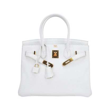 Birkin 30 Bag White Clemence Leather with Gold Hardware