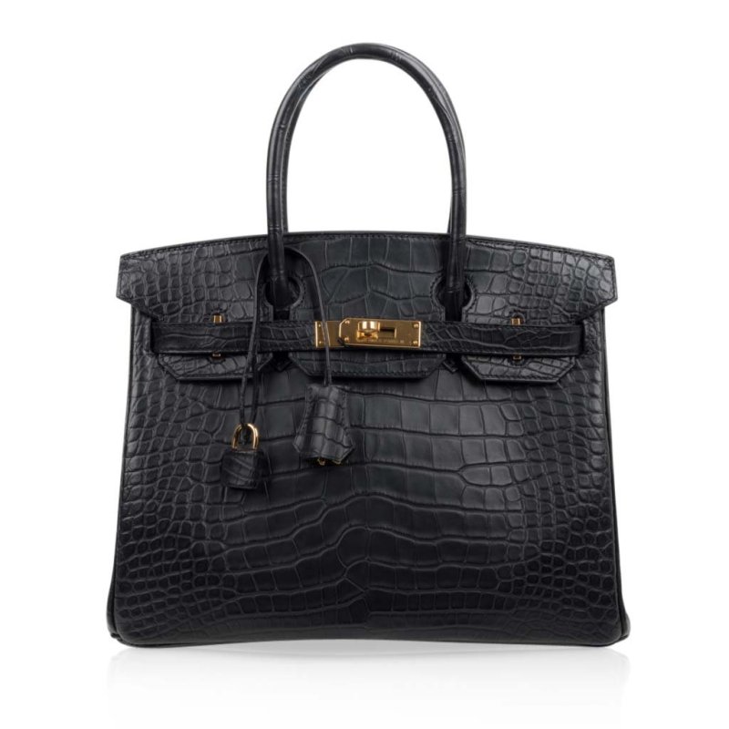 Hermes Birkin 30 Bag Black Matte Alligator Gold Hardware