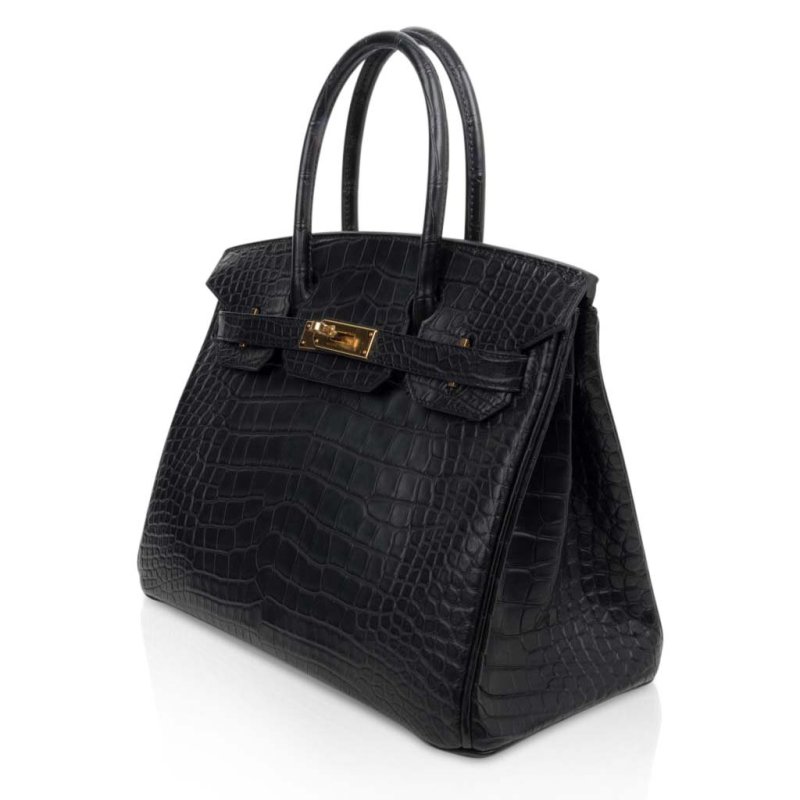 Hermes Birkin 30 Bag Black Matte Alligator Gold Hardware