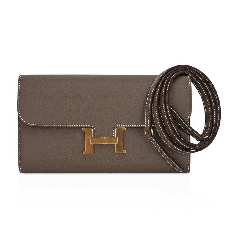 Constance Long To Go Wallet Etoupe Epsom with Gold Hardware