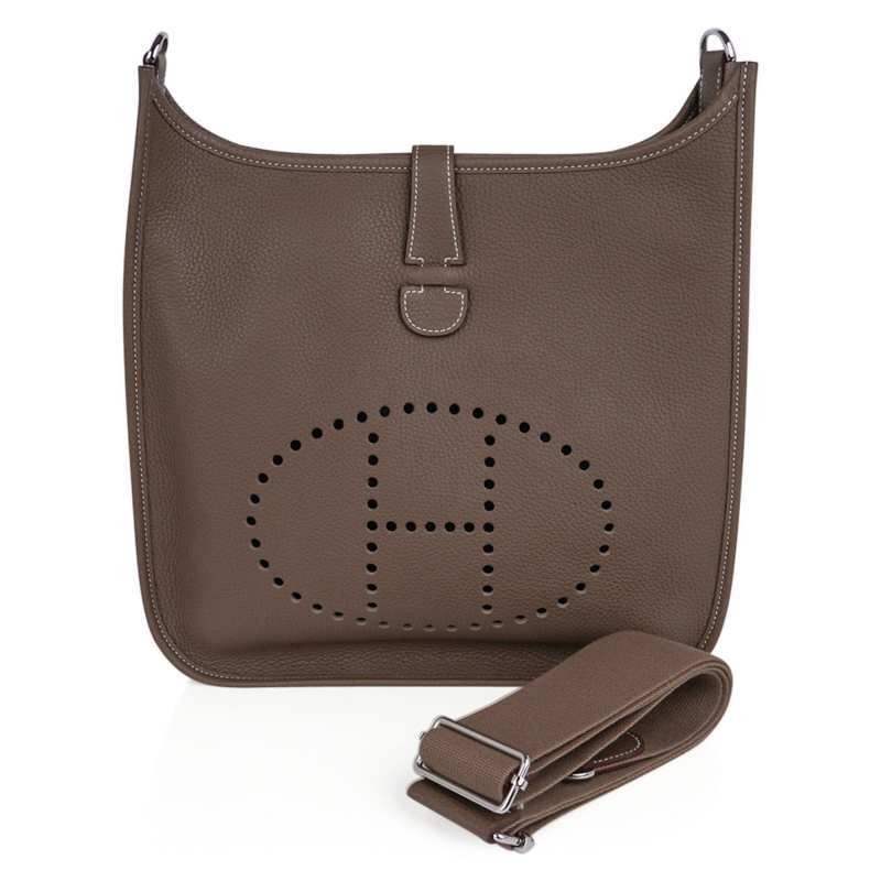 Evelyne GM Bag Etoupe Clemence Leather with Palladium Hardware