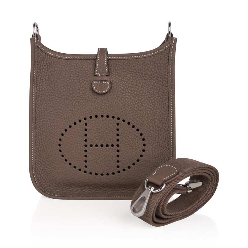 Mini Evelyne TPM Bag Etoupe Clemence Leather with Palladium Hardware