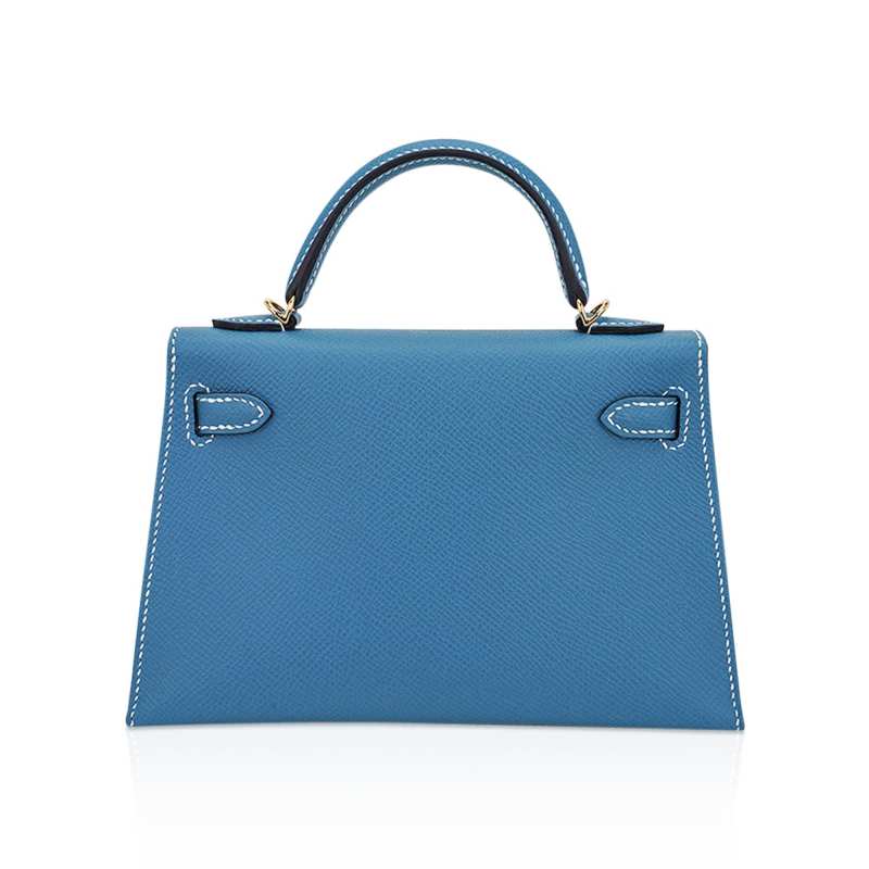 Mini Kelly 20 Bag Sellier New Blue Jean Epsom Leather with Gold Hardware