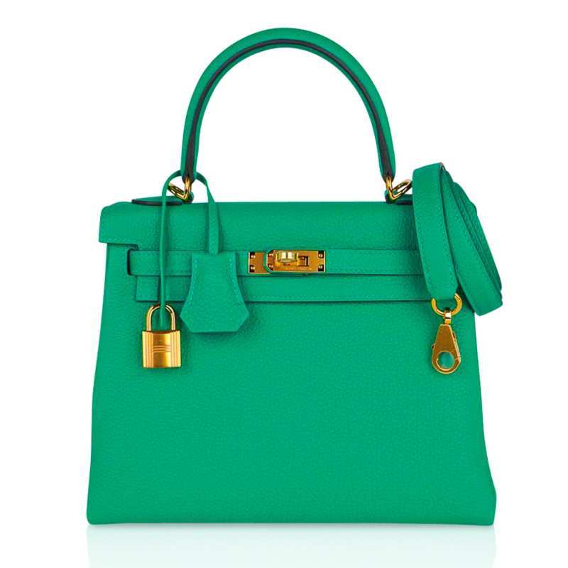 Kelly Retourne 25 Bag Menthe Togo Gold Hardware New w/Box