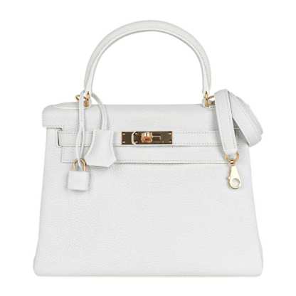 Kelly 28 Retourne Bag White Clemence Leather with Gold Hardware