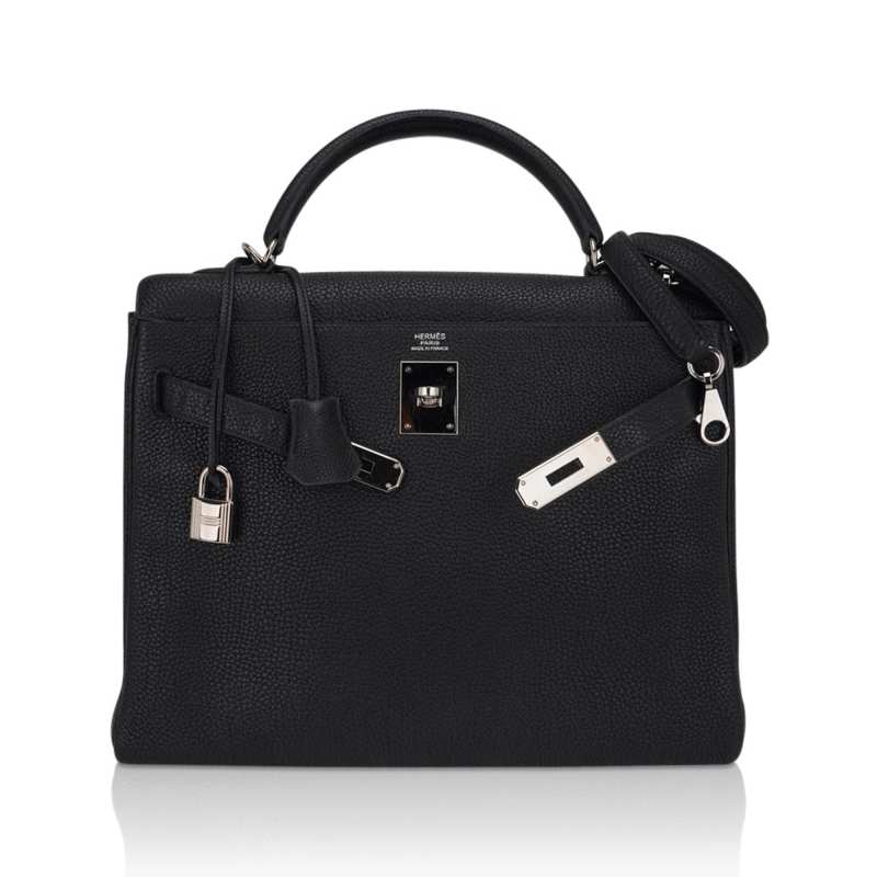 Kelly 32 Retourne Bag Black Togo Leather with Palladium Hardware