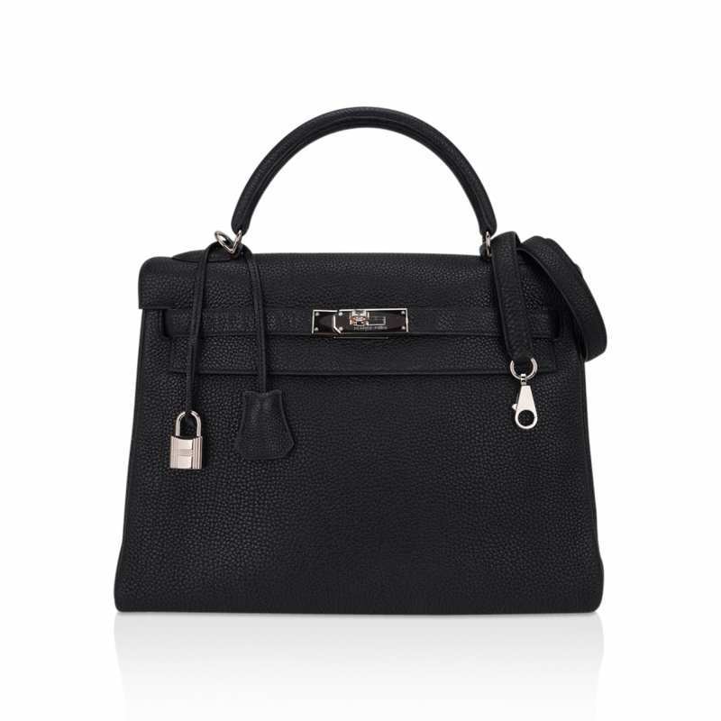 Kelly 32 Retourne Bag Black Togo Leather with Palladium Hardware