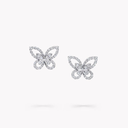 Butterfly Silhouette Diamond Mini Stud Earrings WHITE GOLD