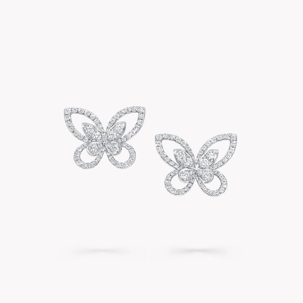 Butterfly Silhouette Diamond Stud Earrings WHITE GOLD
