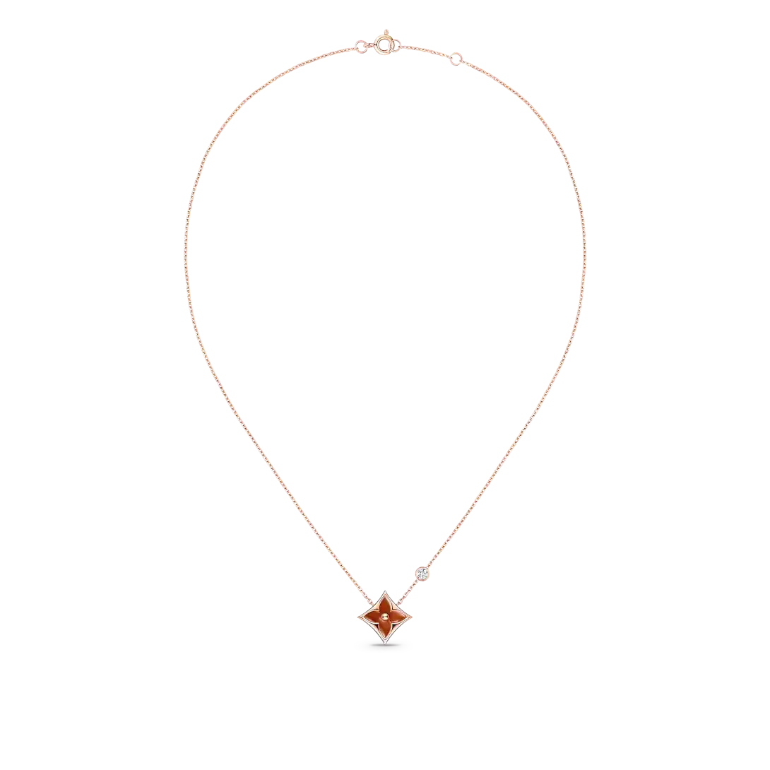 Color Blossom BB Star Pendant, Pink Gold, Cornelian And Diamond