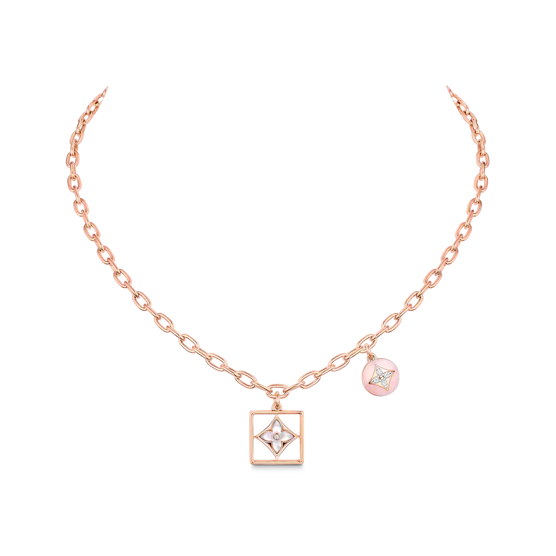 B Blossom Necklace, Pink Gold, White Gold, Pink Opal, White Mother-Of-Pearl And Diamonds