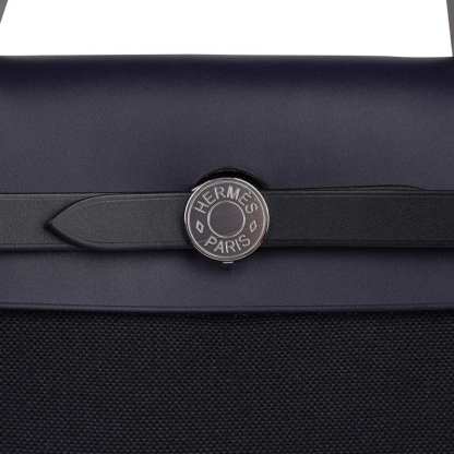 Herbag Zip 31 Bag Retourne Black Toile & Blue Indigo Vache Hunter Leather with Palladium Hardware