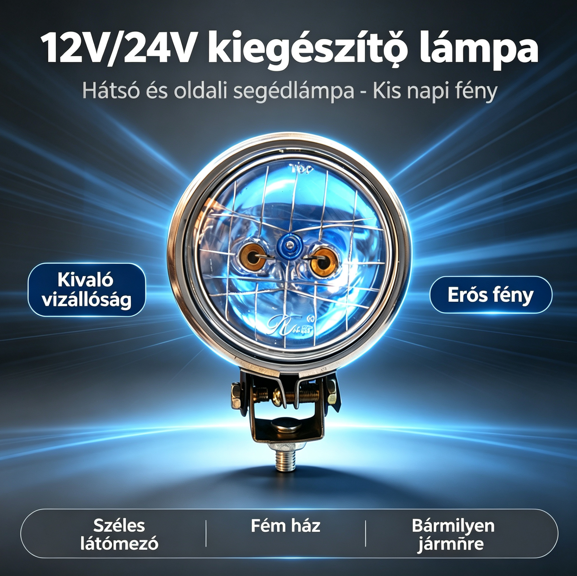 12V/24V kiegészítő lámpa – Hátsó és oldali segédlámpa kis napi fénnyel, vízálló fém ház
