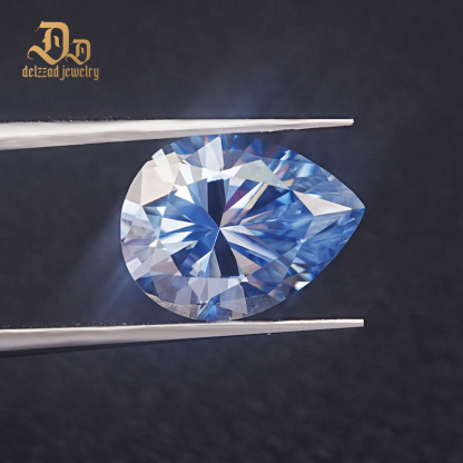 Blue Moissanite Gemstone Lab Grown Round and Oval Shape Synthetic Moissanite Loose Pear Shape Stone