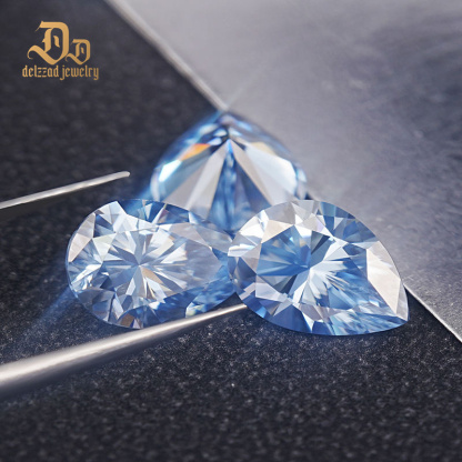 Blue Moissanite Gemstone Lab Grown Round and Oval Shape Synthetic Moissanite Loose Pear Shape Stone