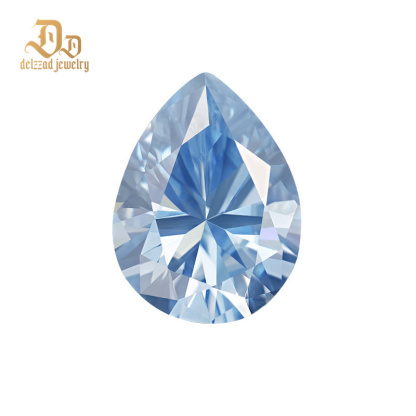 Blue Moissanite Gemstone Lab Grown Round and Oval Shape Synthetic Moissanite Loose Pear Shape Stone