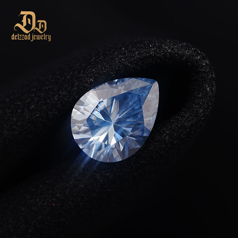 Blue Moissanite Gemstone Lab Grown Round and Oval Shape Synthetic Moissanite Loose Pear Shape Stone