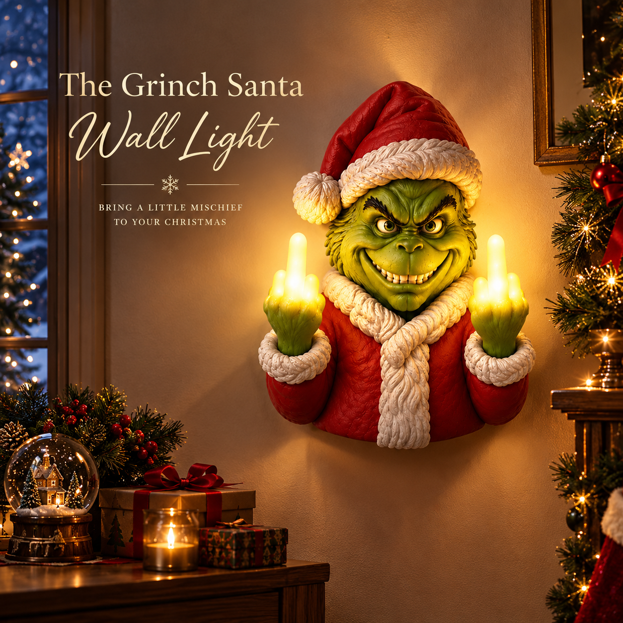 🎄 The Grinch Santa Wall Light