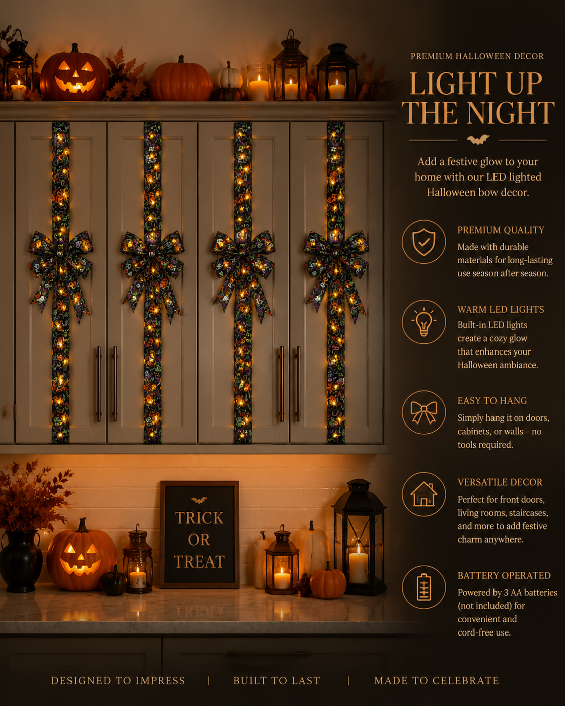 Light Up Halloween LED Bow Decoration	