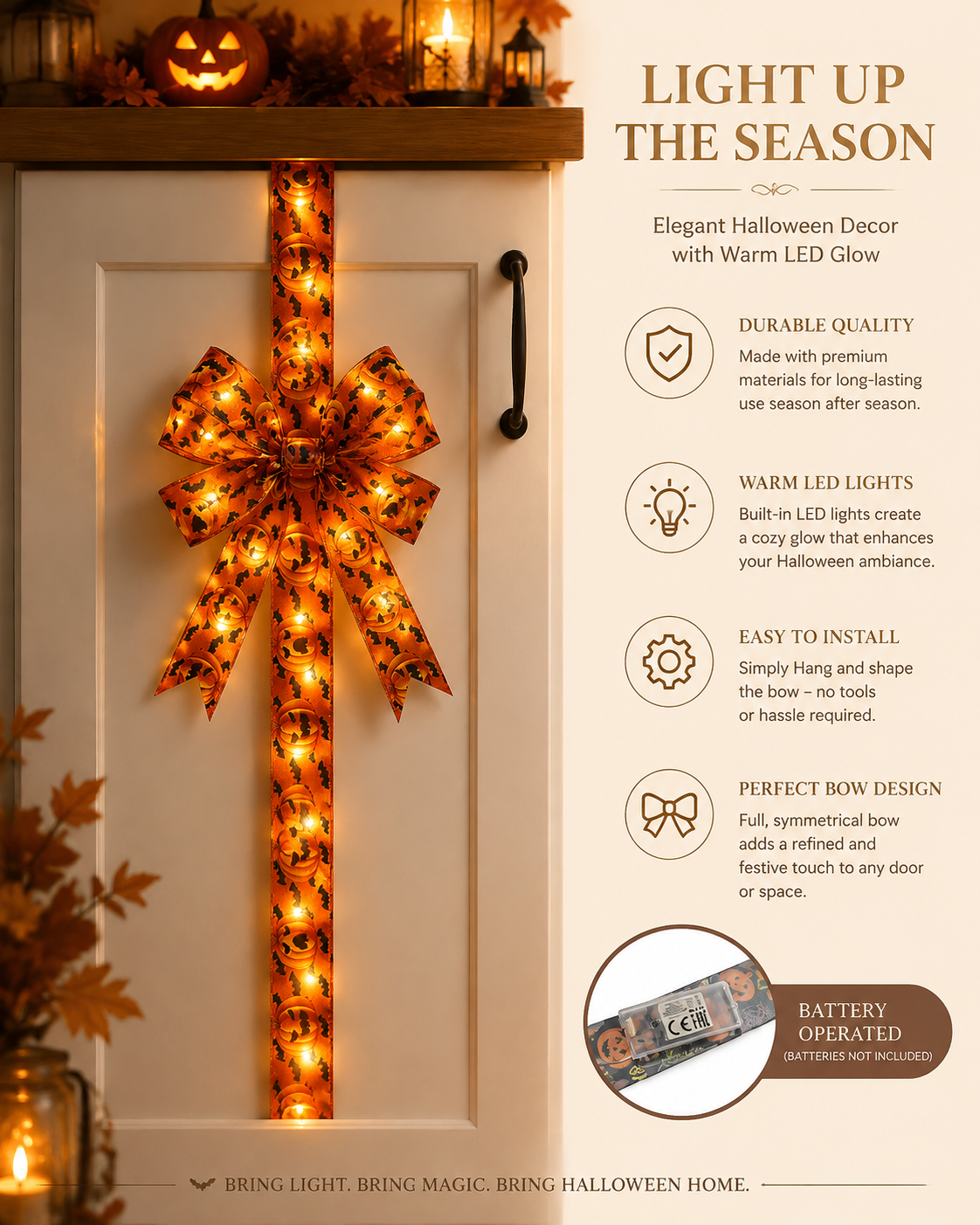 Light Up Halloween LED Bow Decoration	