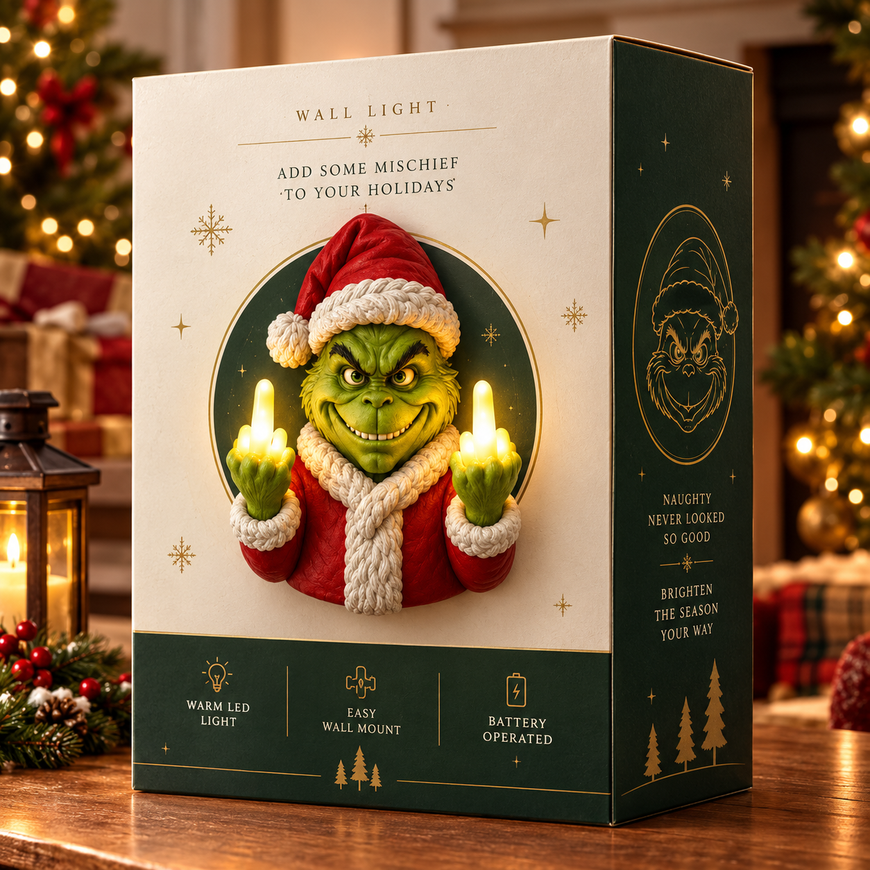 🎄 The Grinch Santa Wall Light