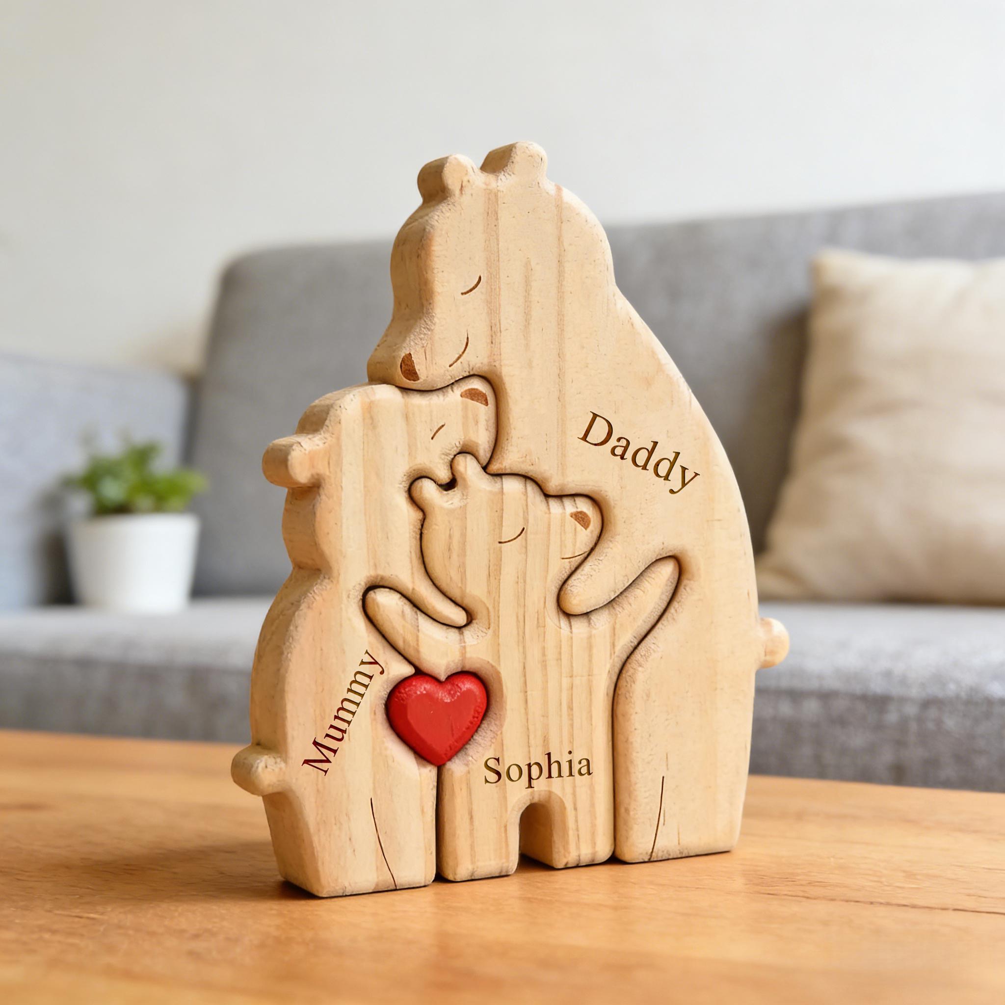 Personalized Wooden Bear Family Puzzle, Custom Engraved Name Animal Decor, Christmas Family Keepsake, New Parents Gifts, Nursery Decor