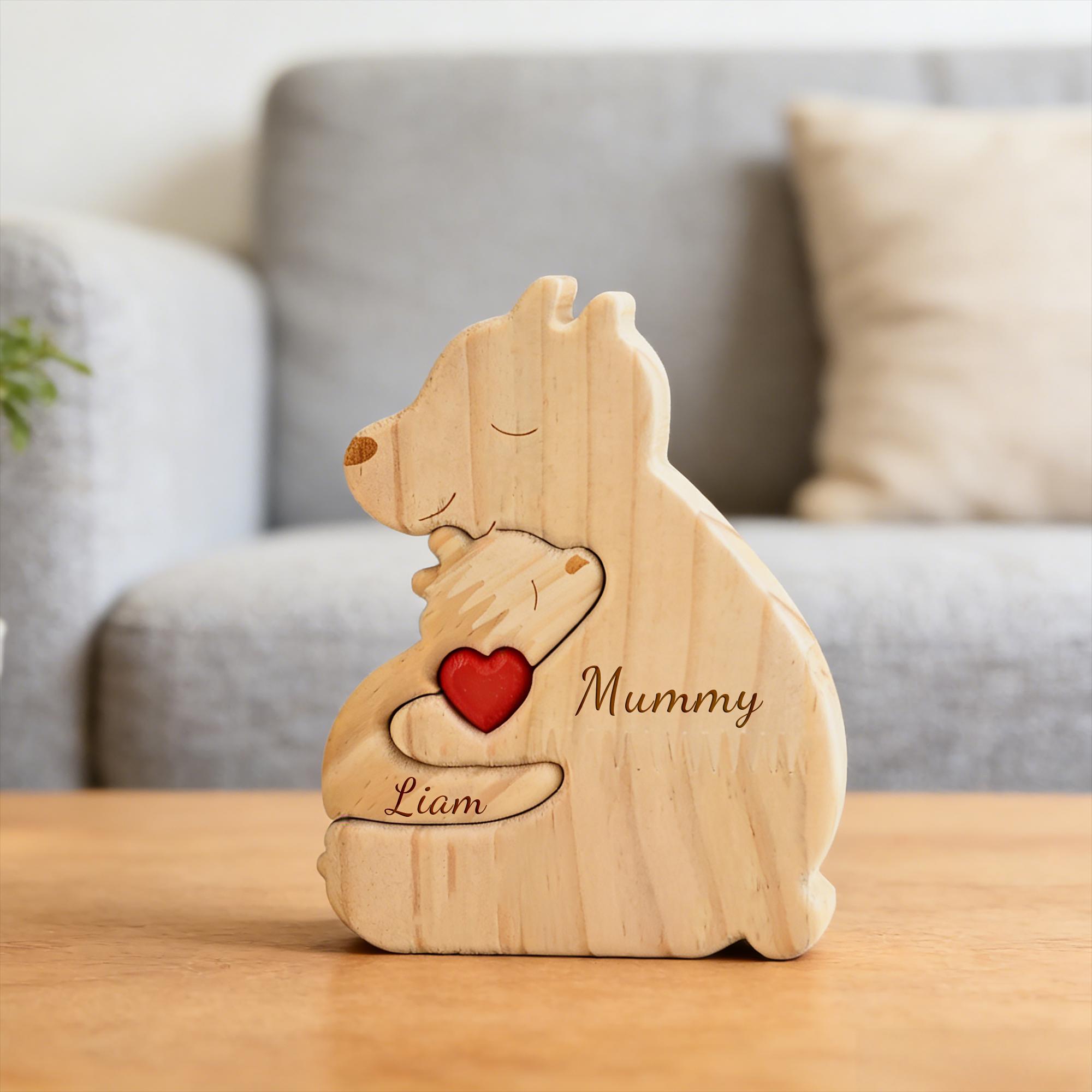 Personalized Wooden Bear Family Puzzle, Custom Engraved Name Animal Decor, Christmas Family Keepsake, New Parents Gifts, Nursery Decor