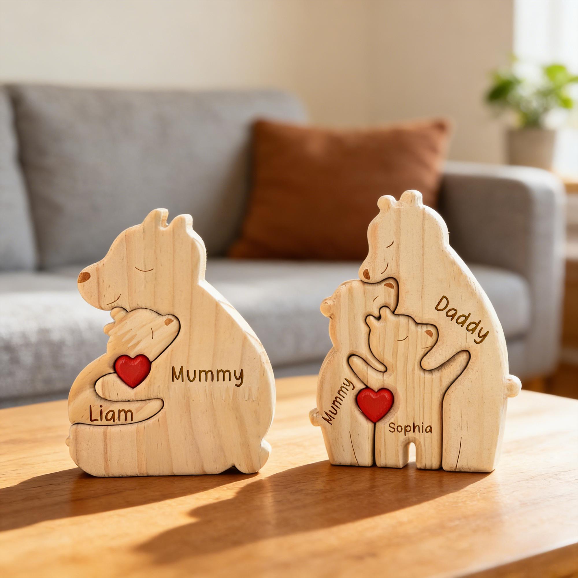 Personalized Wooden Bear Family Puzzle, Custom Engraved Name Animal Decor, Christmas Family Keepsake, New Parents Gifts, Nursery Decor