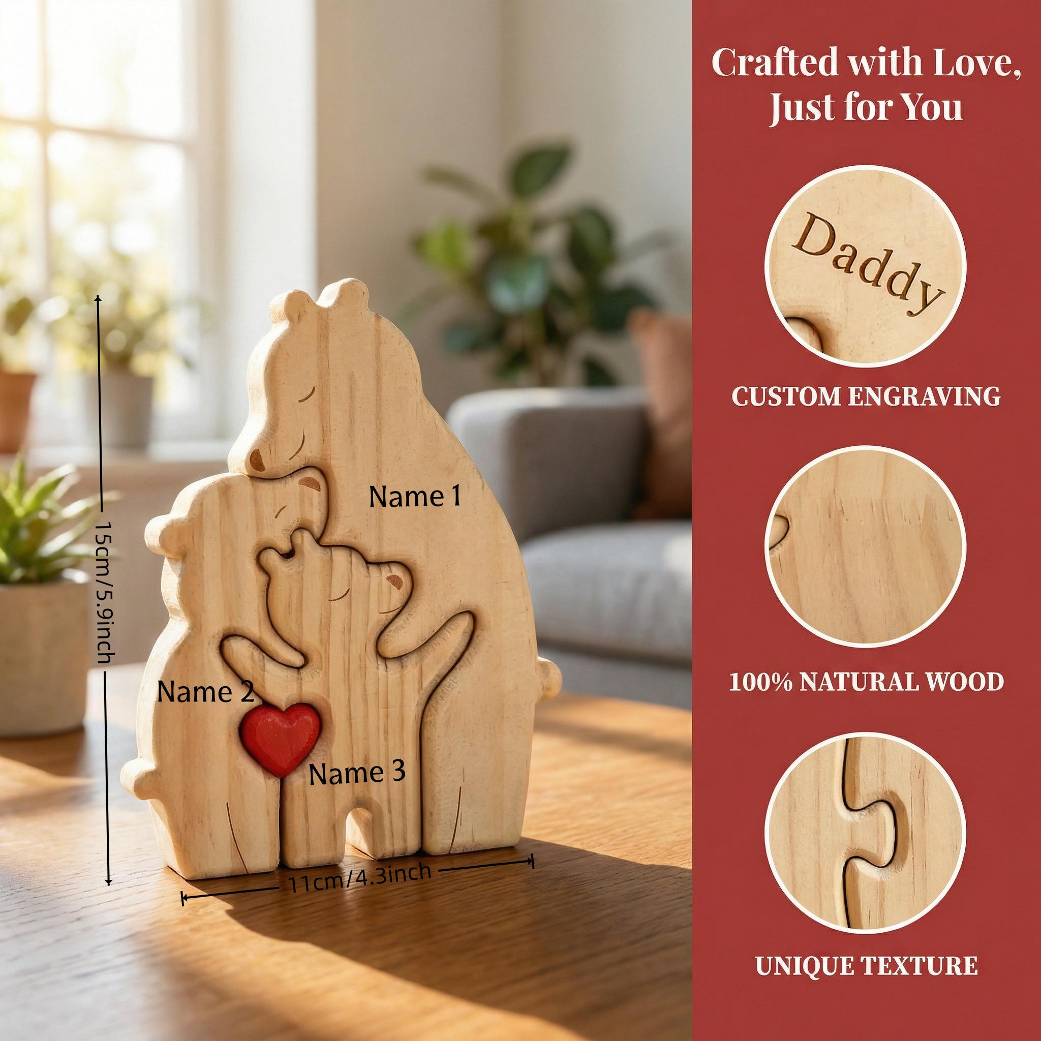 Personalized Wooden Bear Family Puzzle, Custom Engraved Name Animal Decor, Christmas Family Keepsake, New Parents Gifts, Nursery Decor
