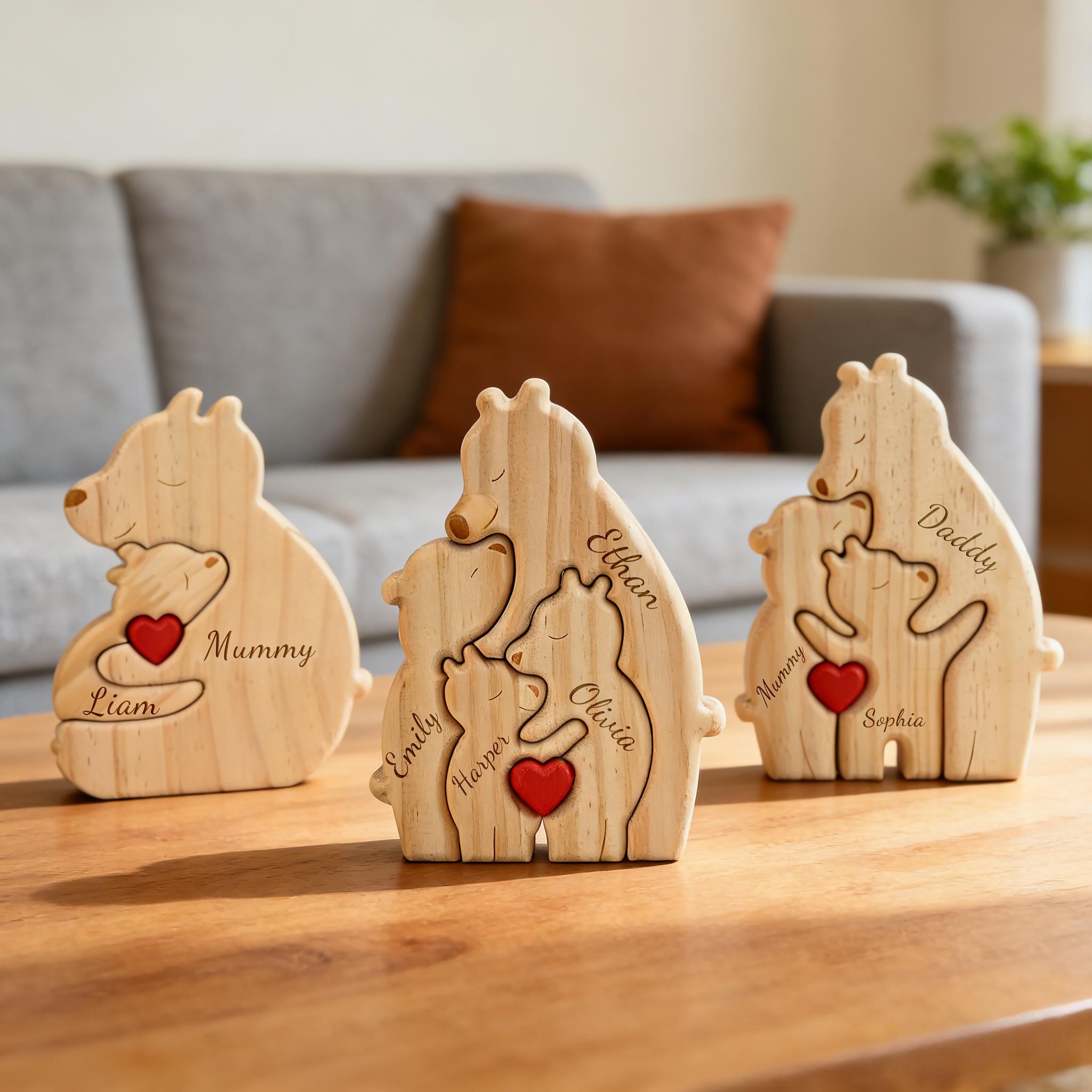 Personalized Wooden Bear Family Puzzle, Custom Engraved Name Animal Decor, Christmas Family Keepsake, New Parents Gifts, Nursery Decor