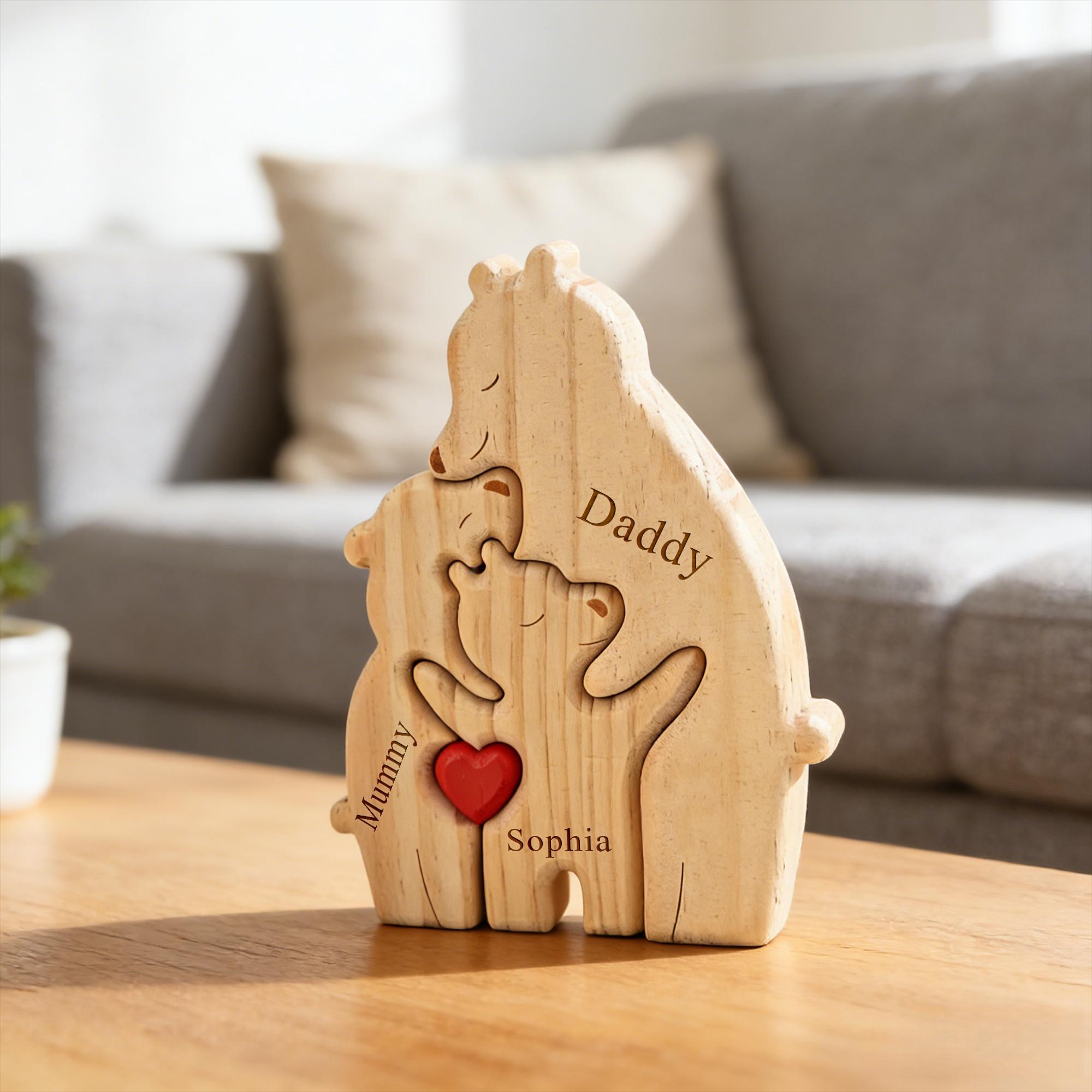Personalized Wooden Bear Family Puzzle, Custom Engraved Name Animal Decor, Christmas Family Keepsake, New Parents Gifts, Nursery Decor