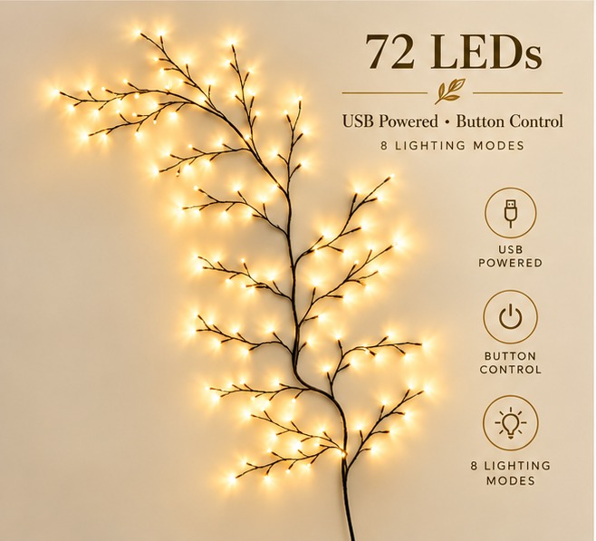 Enchanted Willow Vine Christmas Lights | 8 Lighting Modes, Warm White Glow for Holiday Wall Decor