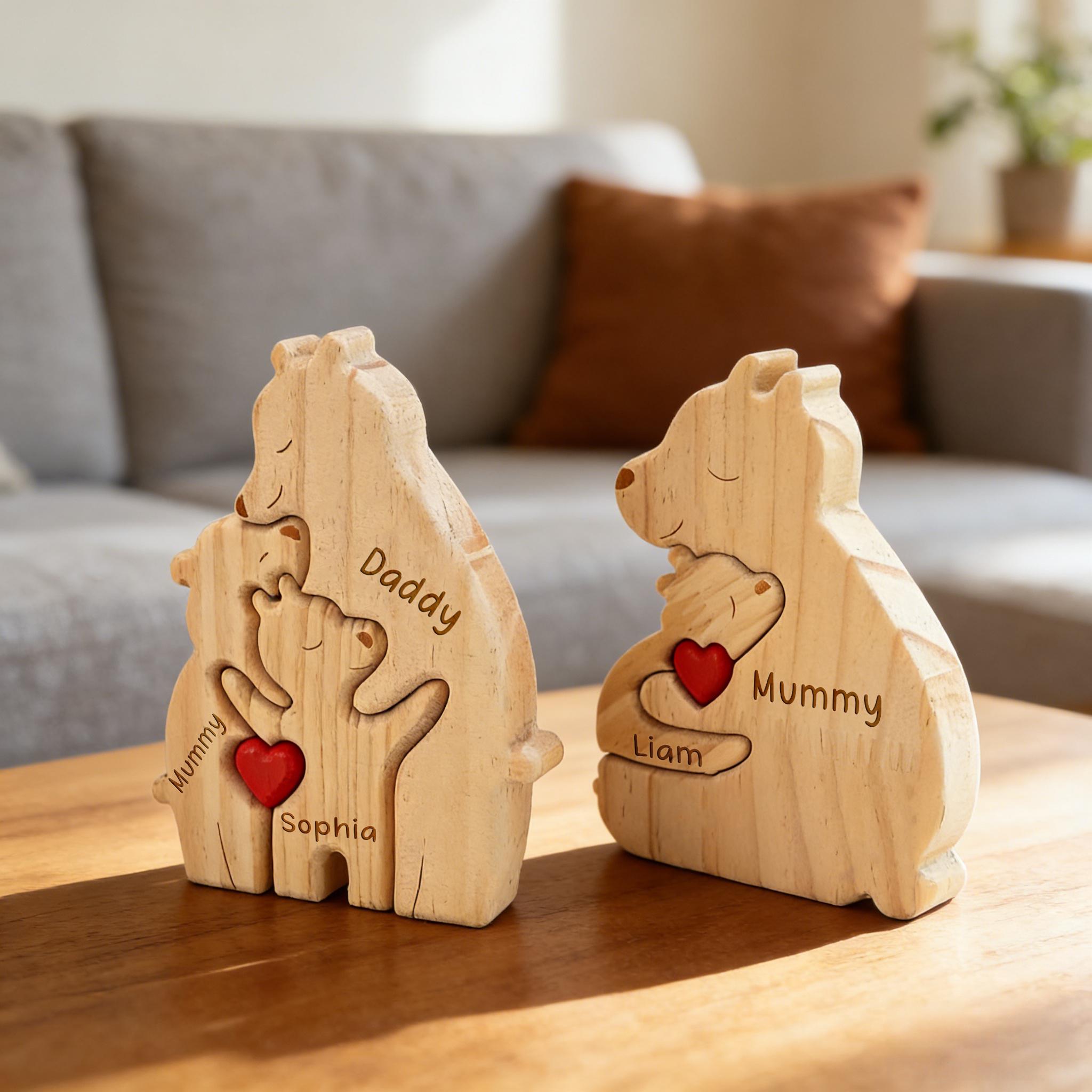 Personalized Wooden Bear Family Puzzle, Custom Engraved Name Animal Decor, Christmas Family Keepsake, New Parents Gifts, Nursery Decor