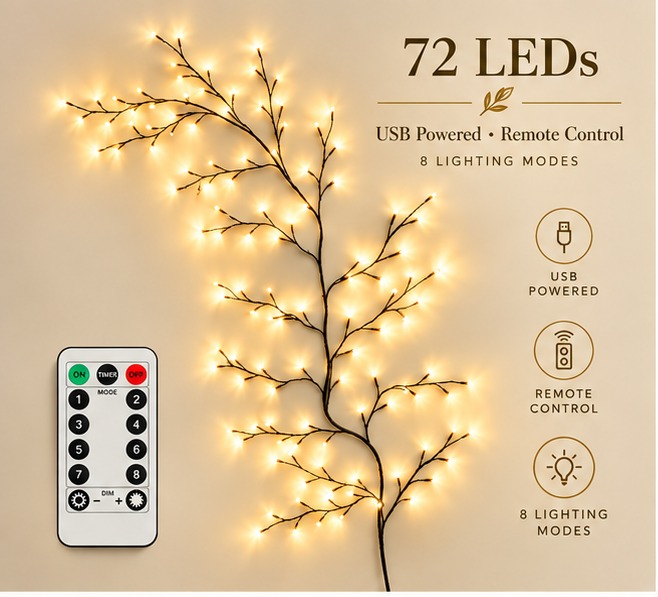 Enchanted Willow Vine Christmas Lights | 8 Lighting Modes, Warm White Glow for Holiday Wall Decor