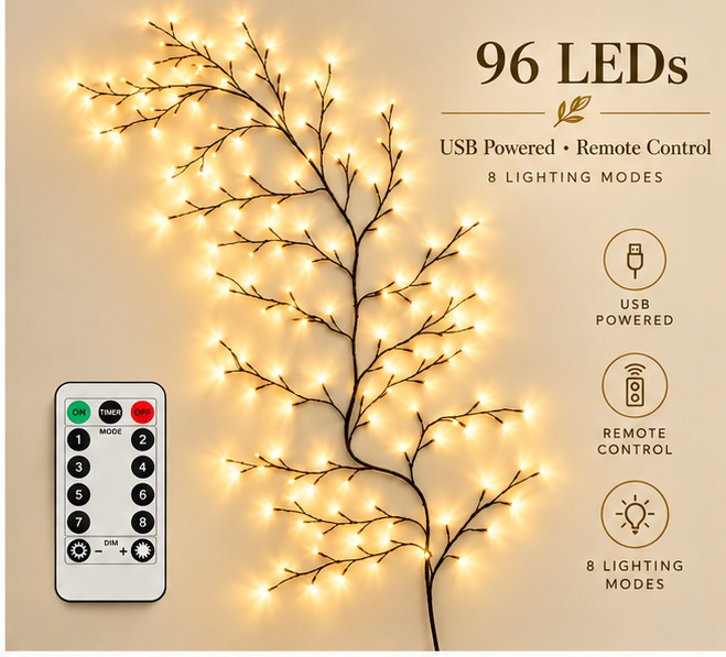 Enchanted Willow Vine Christmas Lights | 8 Lighting Modes, Warm White Glow for Holiday Wall Decor