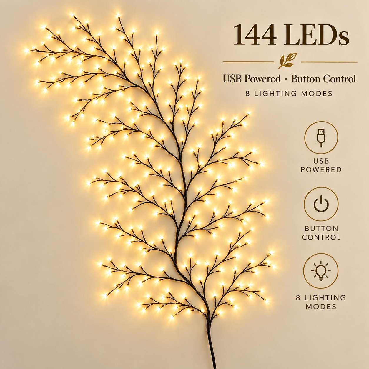 Enchanted Willow Vine Christmas Lights | 8 Lighting Modes, Warm White Glow for Holiday Wall Decor