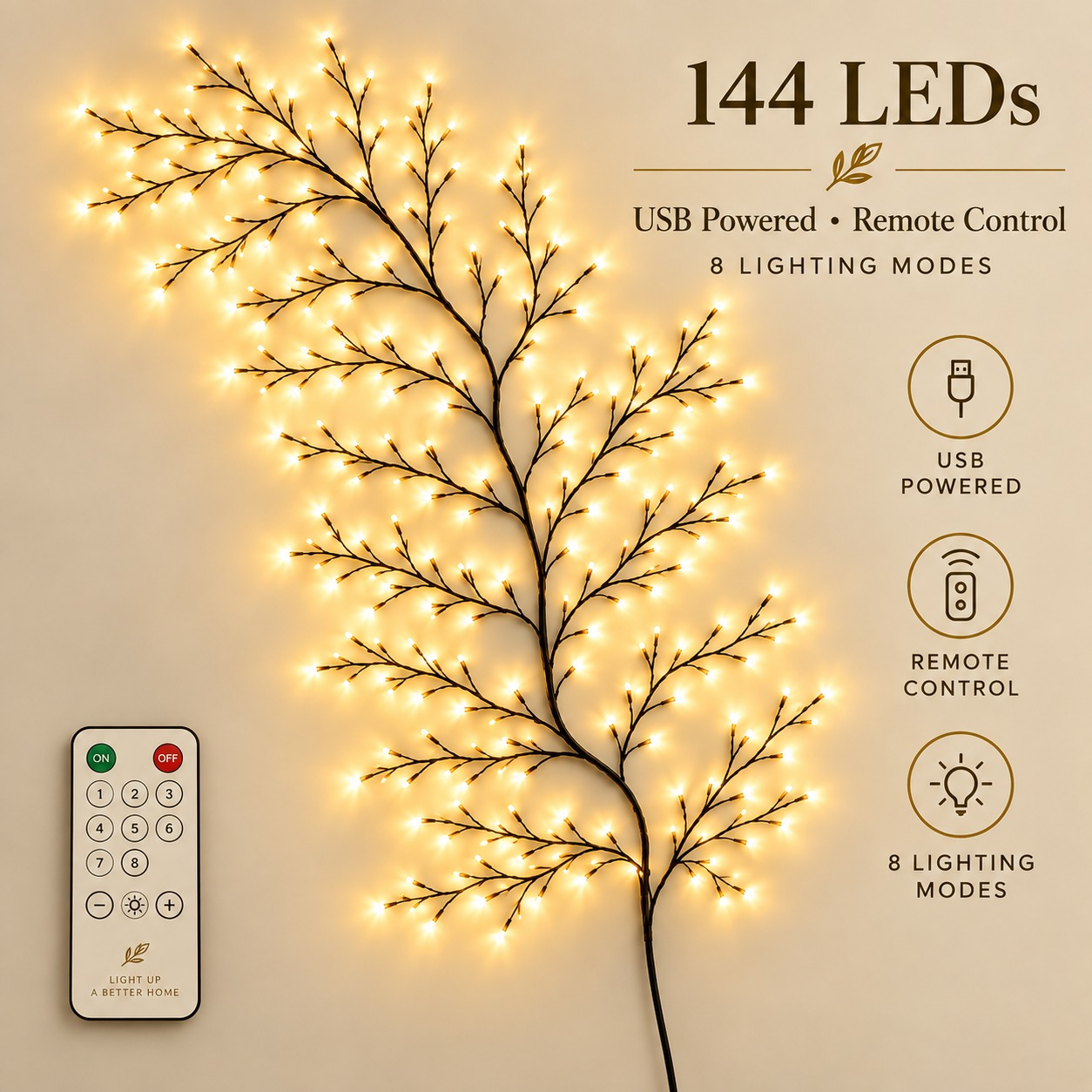 Enchanted Willow Vine Christmas Lights | 8 Lighting Modes, Warm White Glow for Holiday Wall Decor