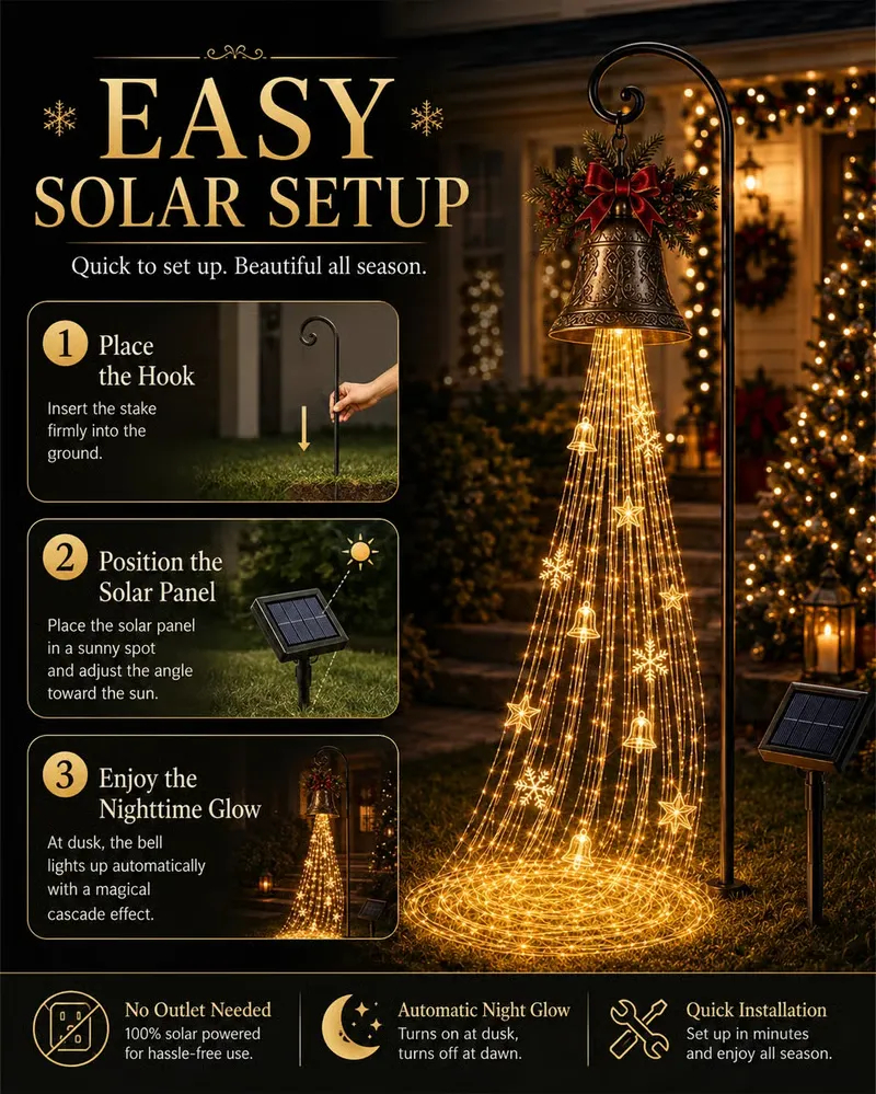 🔥Hot Sale 49% OFF | 🎄 Christmas Bell Cascade Solar Yard Light ✨