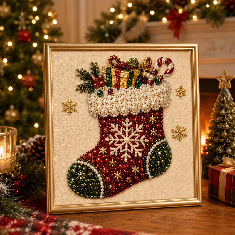 🧘‍♀️ Stress-Free Christmas Pearl Diamond Art Kit 🎄 Beginner Friendly, Framed Complete DIY Painting Set 💎