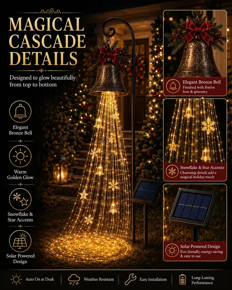 🔥Hot Sale 49% OFF | 🎄 Christmas Bell Cascade Solar Yard Light ✨