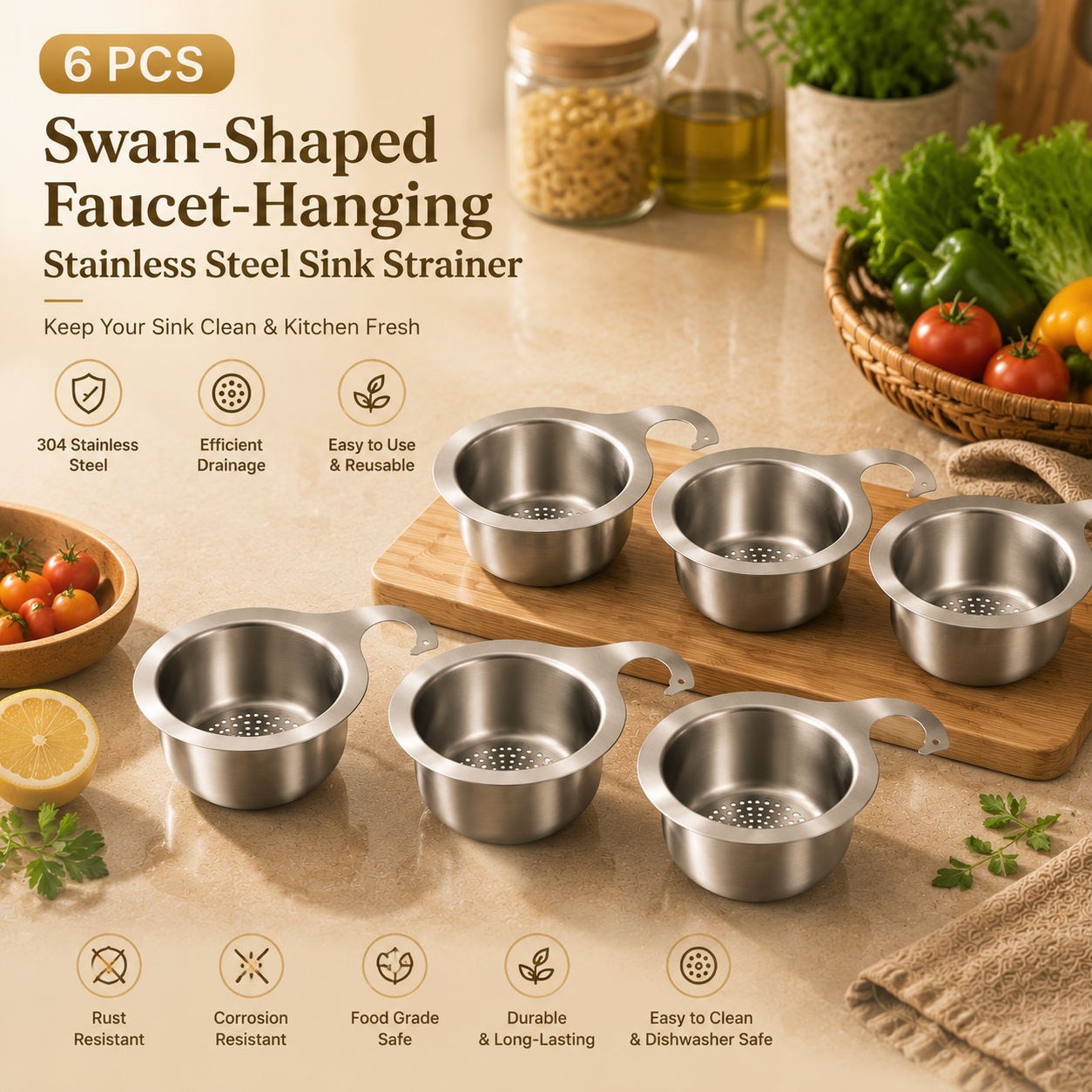 Swan‑Shaped Faucet‑Hanging Stainless Steel Sink Strainer	
